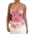 thumbnail image 2 of Women'S Y2k Floral Tops V Neck Wrap Irregular Hem Sleeveless Spaghetti Strap Tank Top Pink L, 2 of 9