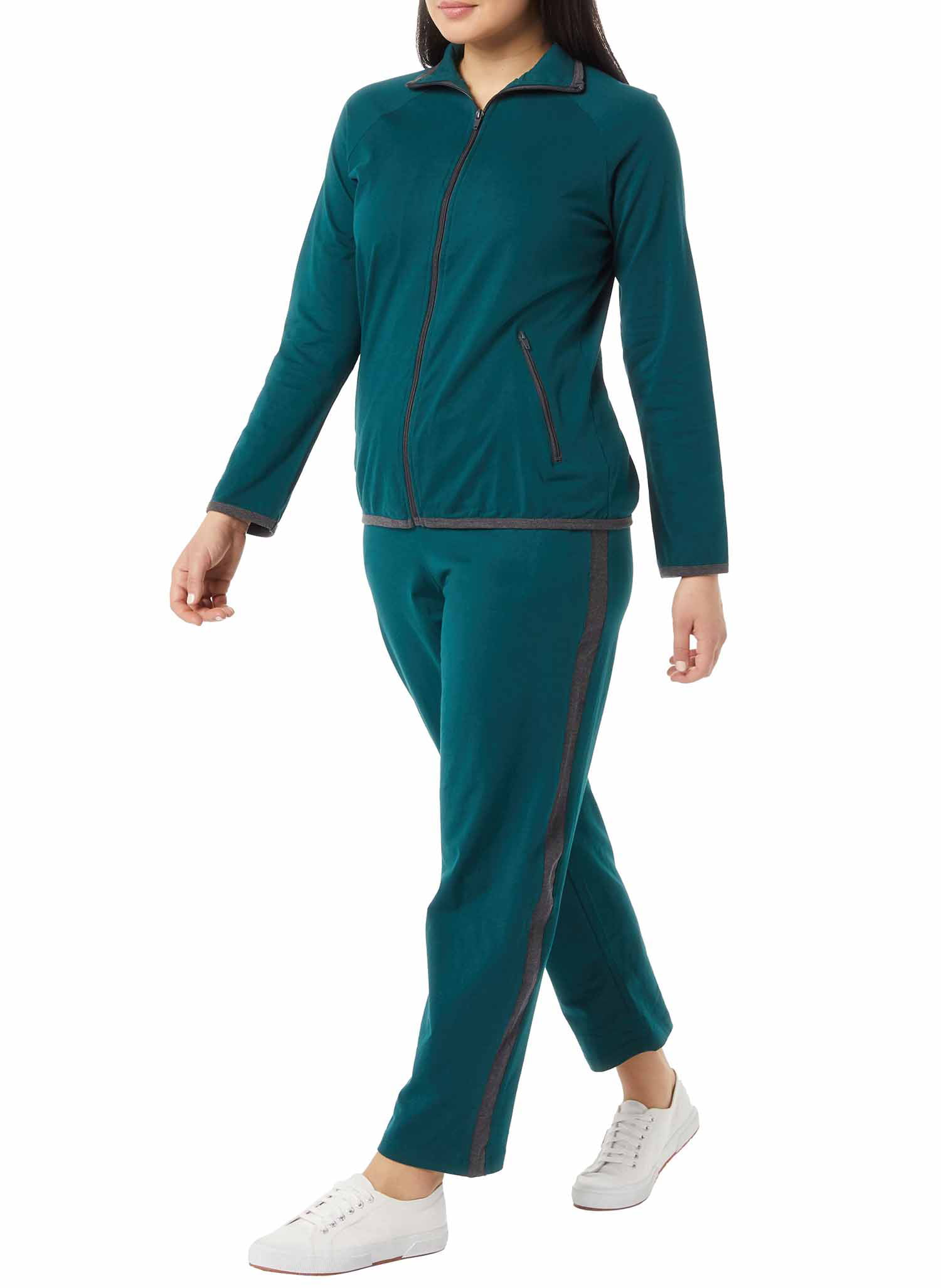 Irevial Women Pjs Pajama Velvet Tracksuit Set Full Zipper 4 Pocket Jogging Suit Sportwear Loungewear 2 Piece Sweatsuit Top & Bottom