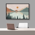 thumbnail image 3 of PixonSign Framed Canvas Print Wall Art Pastel Mountain Tree Forest Lake Nature Wilderness Illustrations Modern Art Decorative Boho Minimal Relax/Zen - 24"x36" Black, 3 of 5