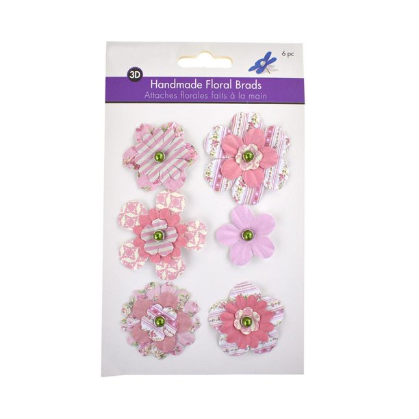 Paper Craft Floral Brads, 6Piece, Pretty