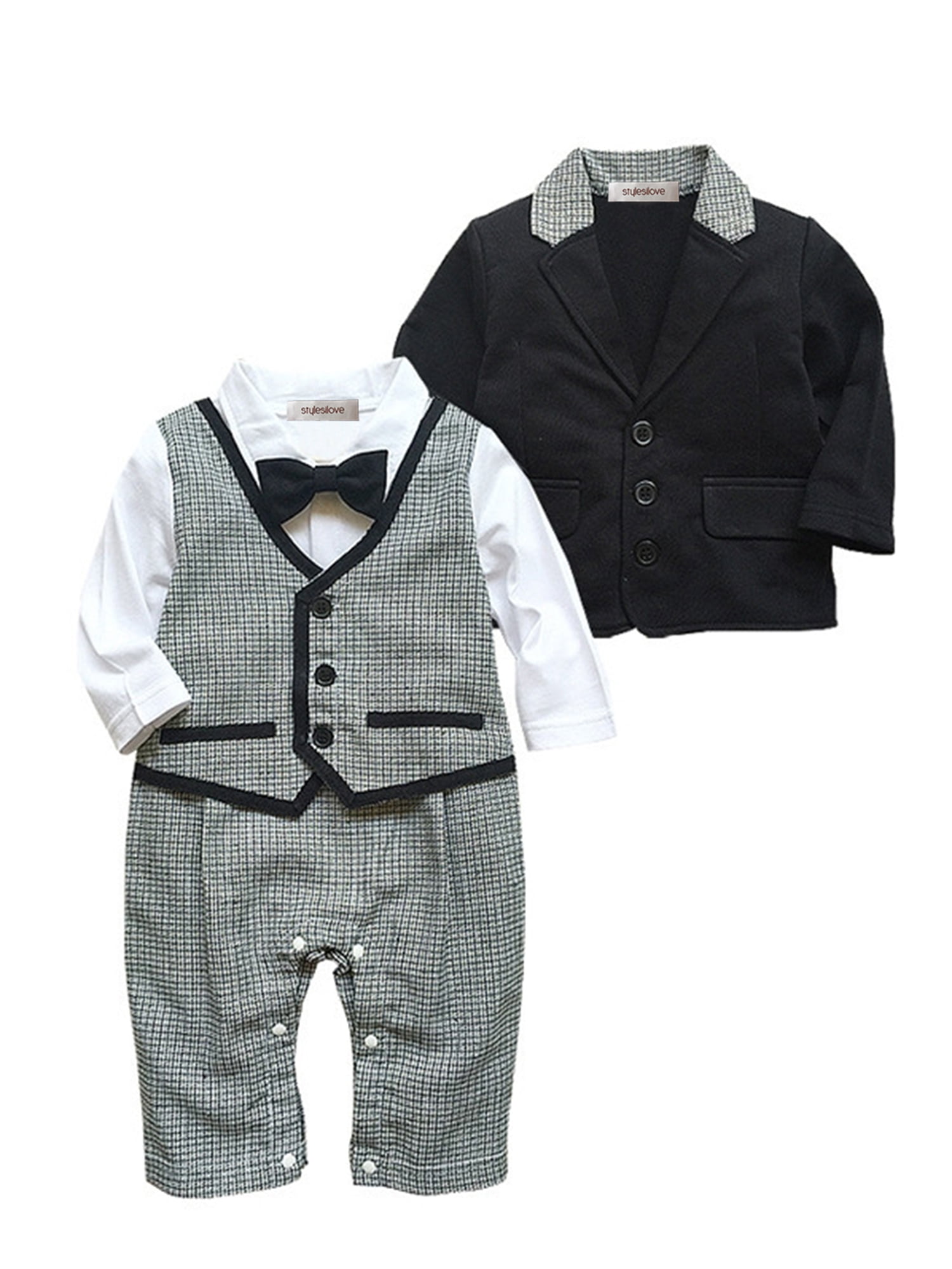 StylesILove Baby Boy Tuxedo Romper Onesie and Jacket 2-piece (18-24 ...