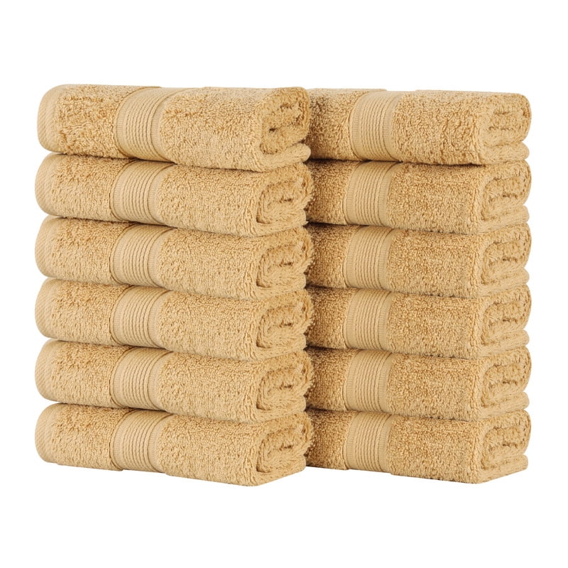 Superior Oregon Organic Cotton Solid Face Towel/Washcloth, Set of 12, Gold