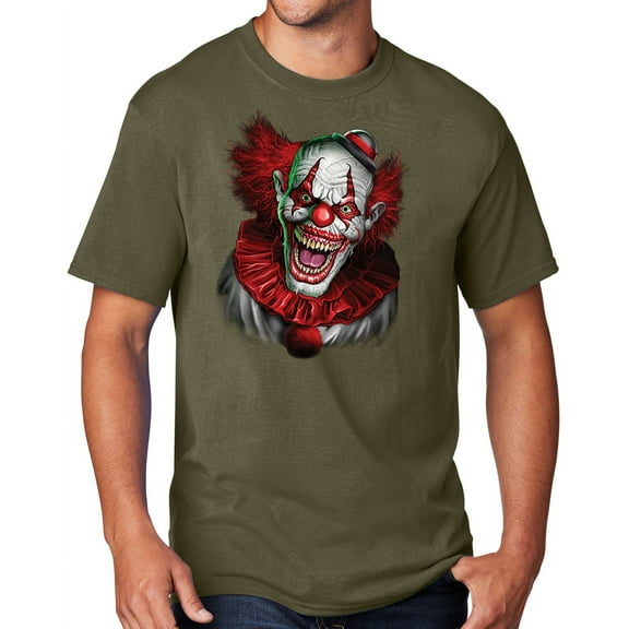 Men's Scary RED CLOWN T-shirt, XL Olive Drab - TALL