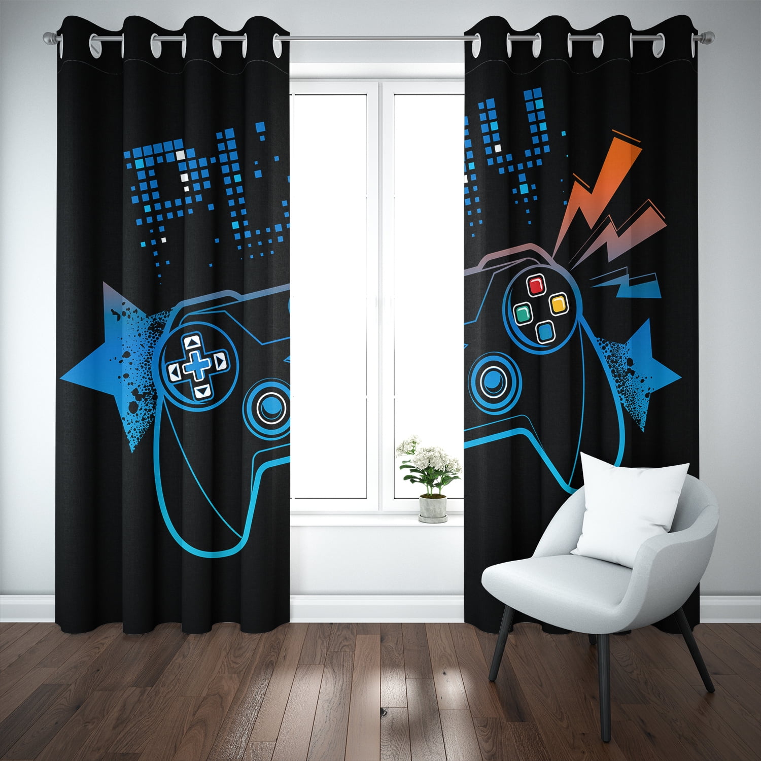 YST Gaming Curtain For Boys Game Room Decor Gamer Curtains Teens Kids  Playing Video Game Window Treatments Drapes With Grommets Game Controller  Window Curtain 52Wx90L Inches Set Of 2 Panels Blue 