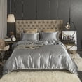 thumbnail image 2 of Move Over Grey Satin Bedding Sets King Silky Duvet Cover Set White Fringe Pattern Satin Microfiber No Filling, 2 of 10