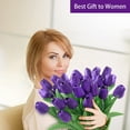 thumbnail image 6 of Morttic 10Pcs Pink Tulips Real Touch Artificial Flowers Fake Flowers for Decoration Faux Flowers for Home Kitchen Office Wedding Spring Holidays Valentine's Day Decor, Purple, 6 of 7