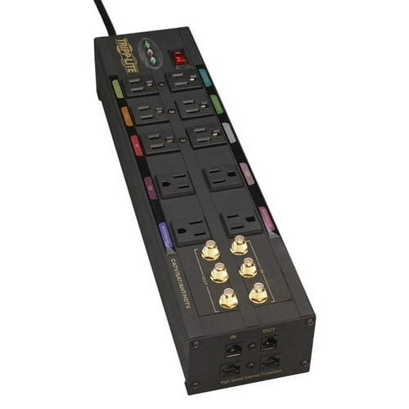 Tripp Lite Home Theater Isobar Surge Protector 10 Outlet RJ11 RJ45 Coax (HT10DBS)