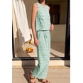 thumbnail image 3 of Wrongduck Womens Cotton 2 Piece Set Plaid Sleeveless Top Wide Leg Pants Summer Lounge Outfit Matching Vacation Travel Casual Outfit 2026, 3 of 15