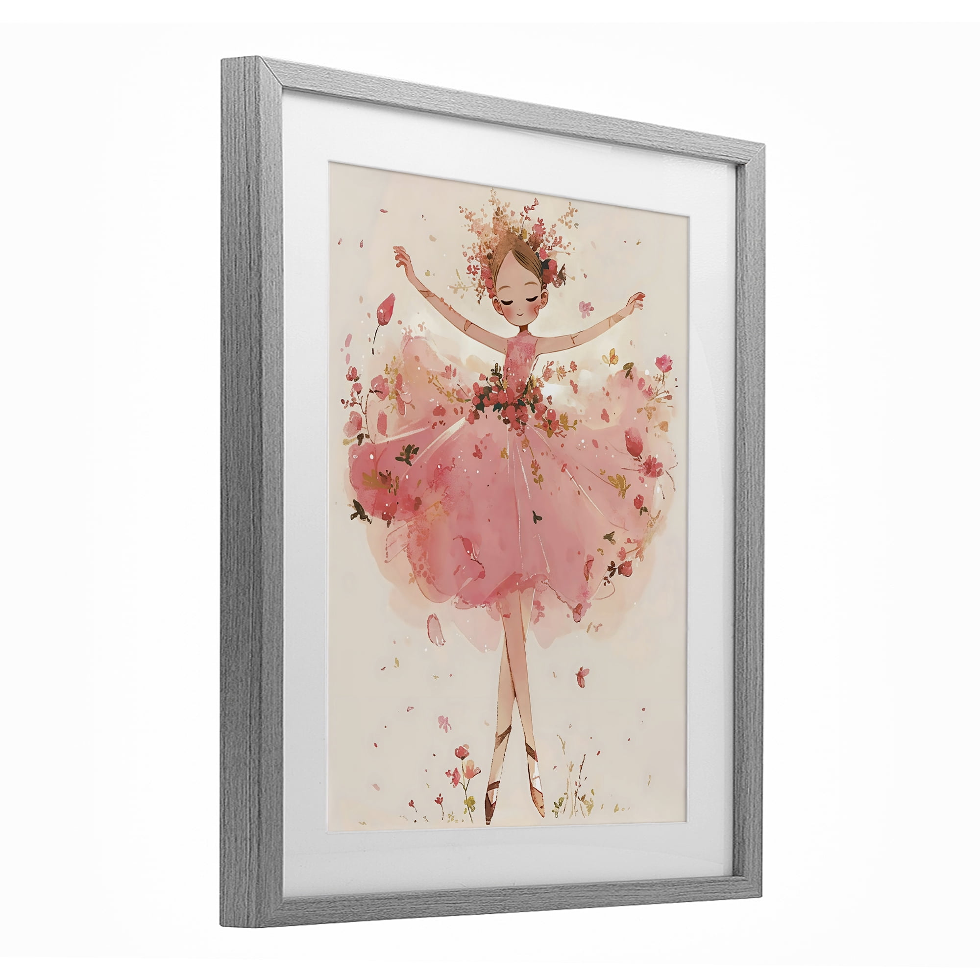 Stupell Industries Pink Floral Dress Ballerina Gray Framed Print Under Glass, design by Creative Studio