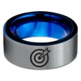 thumbnail image 2 of Tungsten Bullseye Arrow Archery Band Ring 8mm Men Women Comfort Fit Blue Flat Cut Brushed Gray Polished, 2 of 4
