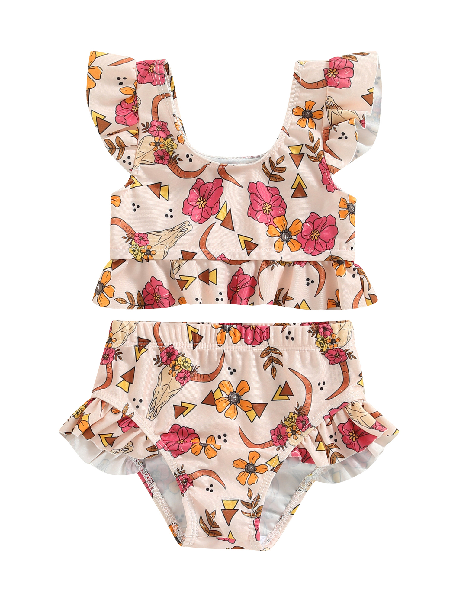 Tsseiatte Baby Girls Bikini Set Flower Bull Head Print Vest With 