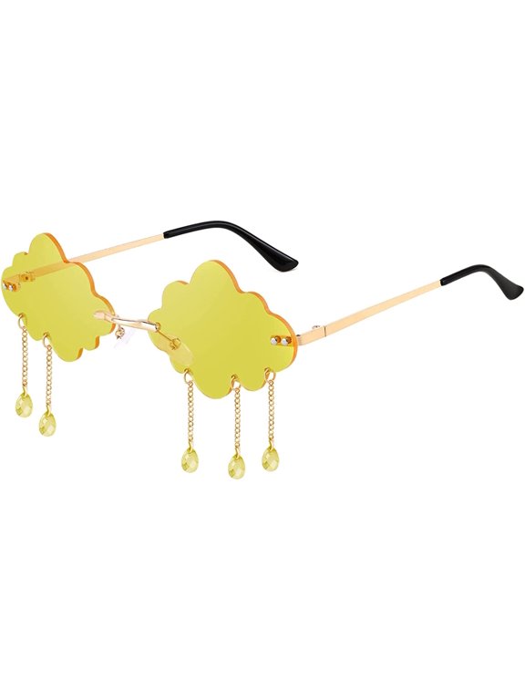 Retro Dripping Cloud Shaped Tassel Sunglasses Rimless Women Funny Party Disco Eyewear B2834