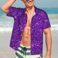 thumbnail image 7 of Honeii Purple Glitter Print Men’s Hawaiian Shirt,Classic Button-Down Short Sleeve Shirt, for Beach, Vacation, and Outdoor Activities,Medium, 7 of 7