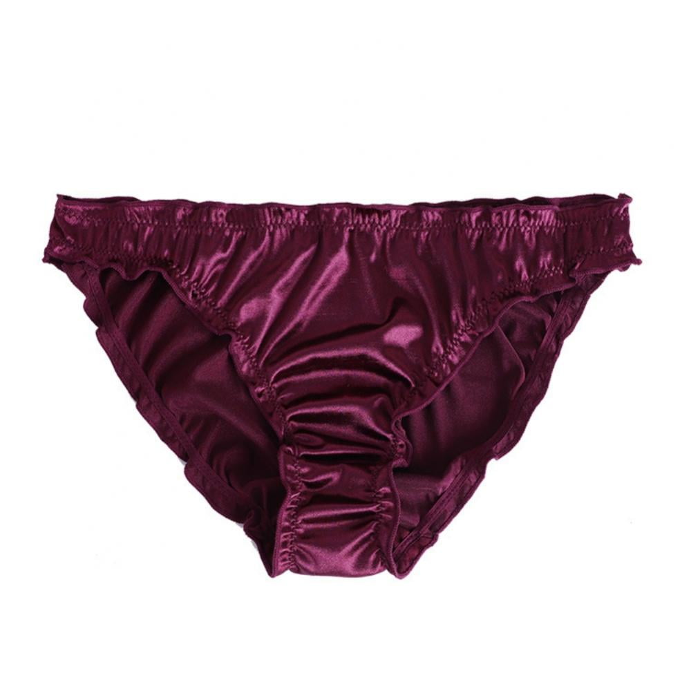 1Pc Women's Satin Panties Low-Waist Ruffle Milk Silk Underwear Comfortable  Bikini Briefs Elastic Ladies Underpants Lingerie Purple L