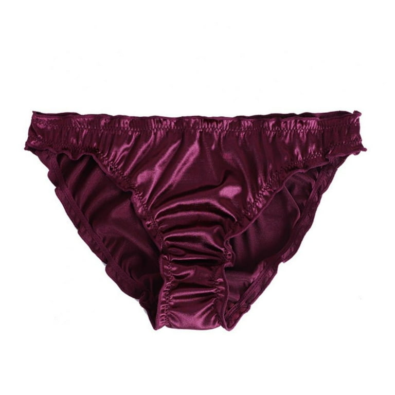 Womens Silk String Briefs Satin Panties Ruffle Underwear for Girls 100%  Silk Bikini Tanga