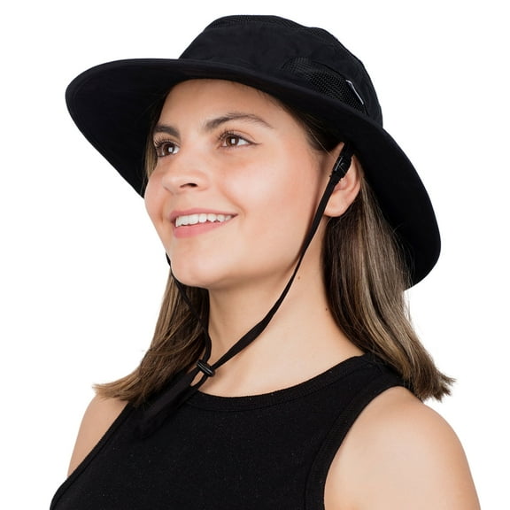 JAN & JUL Sun-hat for Women Men with UV Protection Cowboy Style, Foldable (Jasper: Black, L)