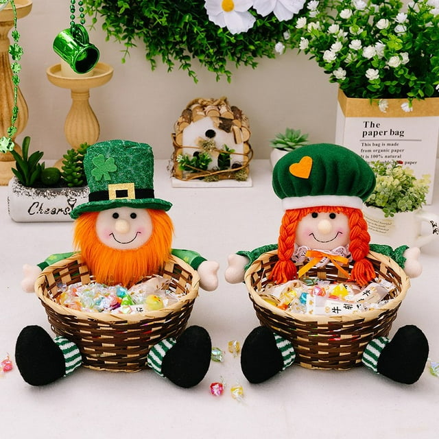 Cesta de caramelos Patrick's Festival Doll - Cesta de almacenamiento para decoración de mesa irlandesa para caramelos, galletas, regalos, decoración para el hogar y la oficina
