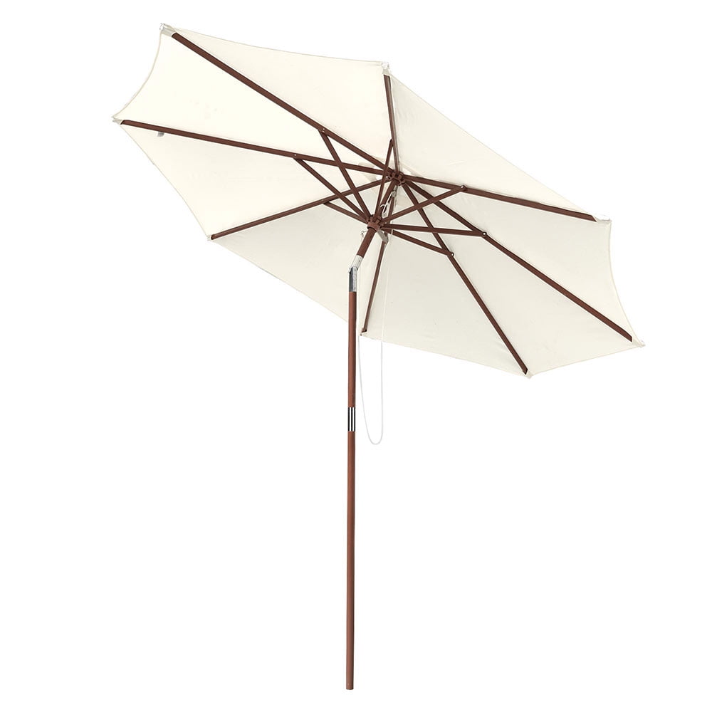 9ft Wood Patio Umbrella Outdoor Market Table Umbrella 8 Ribs Sunbrella With Tilt Backyard Garden Parasol White Walmart Com Walmart Com