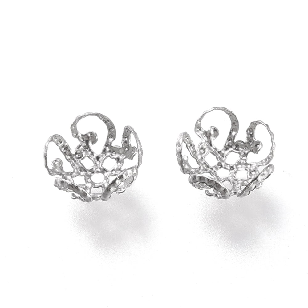 2000pcs Non-Tarnish 316 Stainless Steel Fancy Bead Caps Hollow 5-Petal Flower Stainless Steel color 8x8x4mm Hole: 1mm