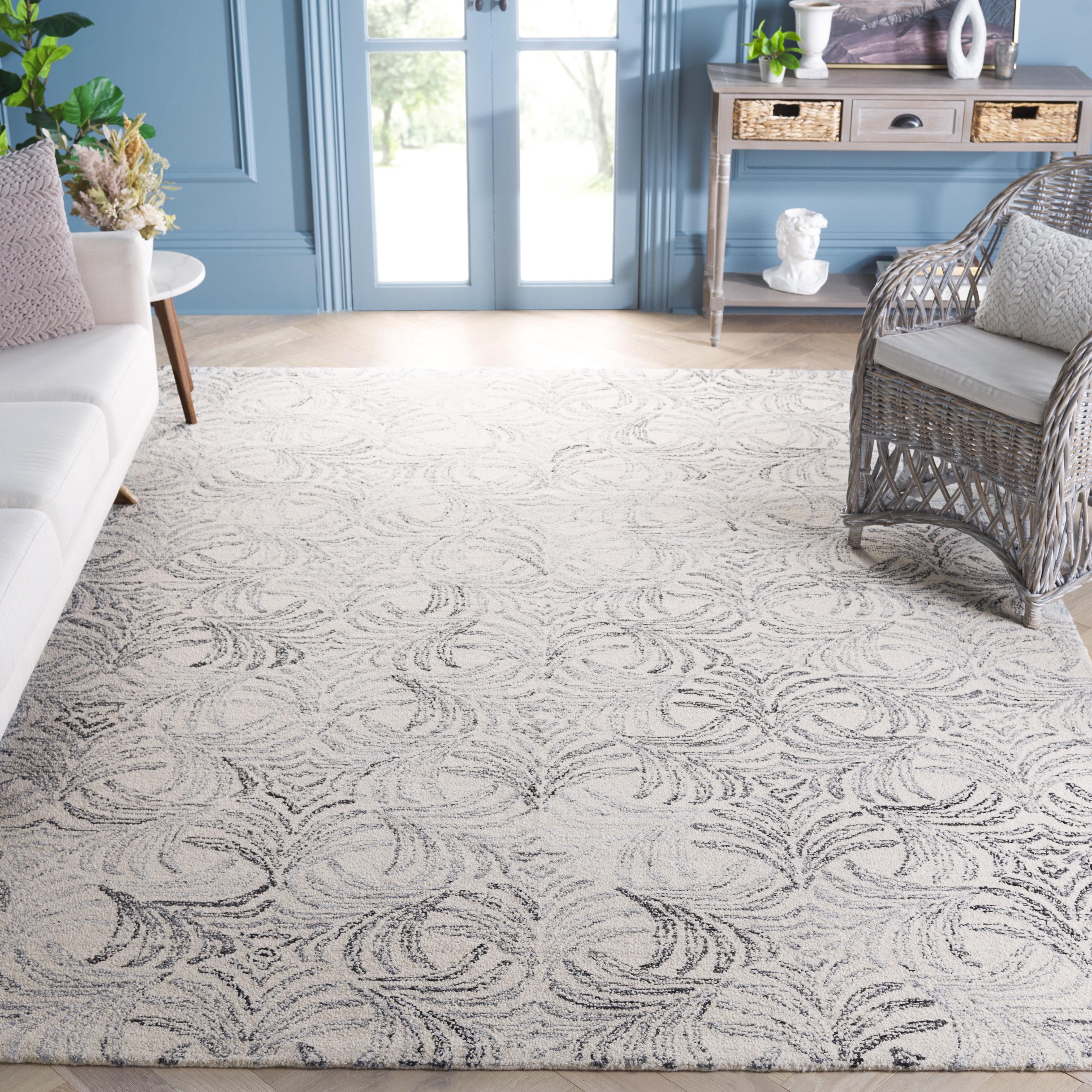SAFAVIEH Jardin Thaddeus Leaves Area Rug, Ivory/Gray, 8' x 10'