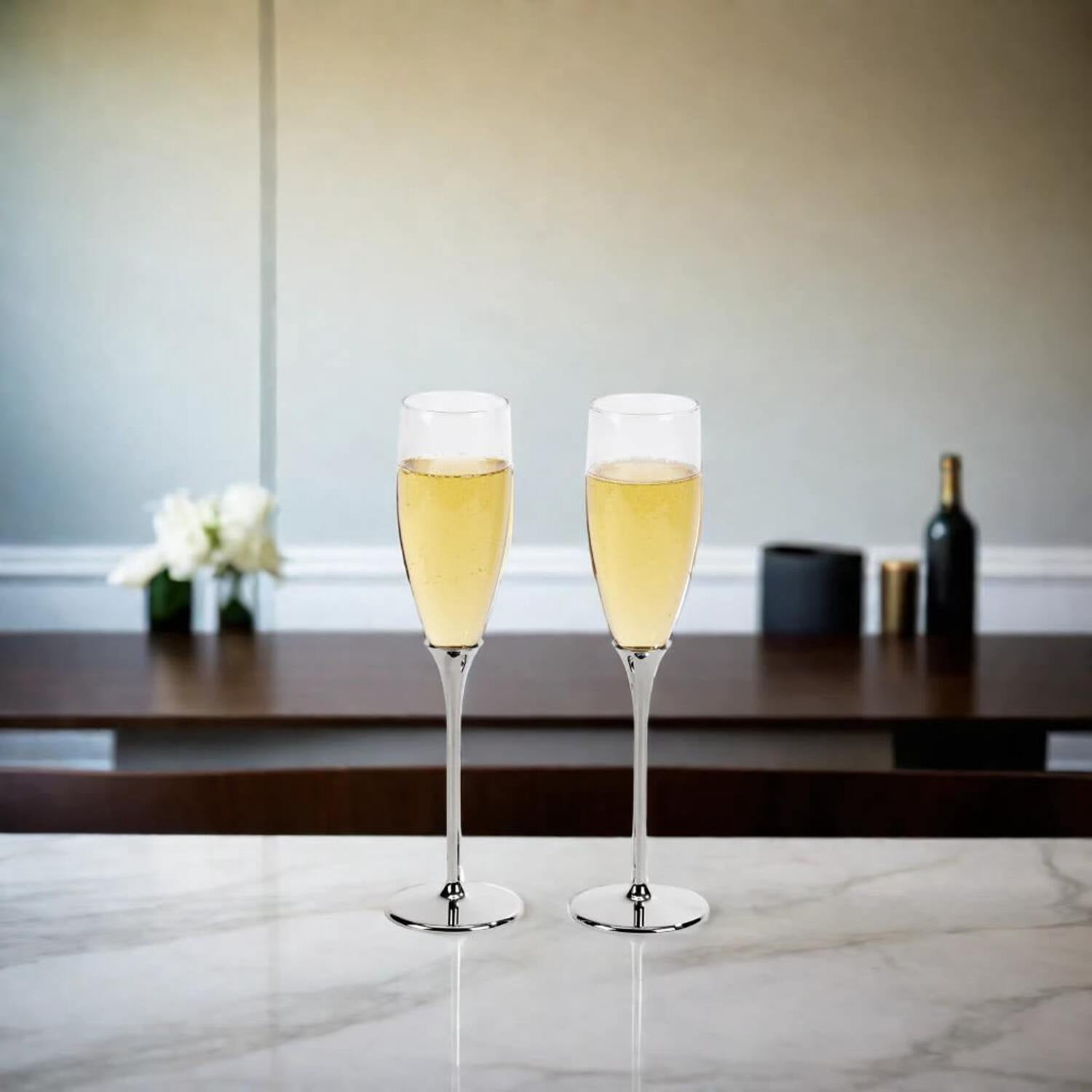 CGI Boston Toasting Flutes, Set of 2, Nickel Plated 10.25" H.