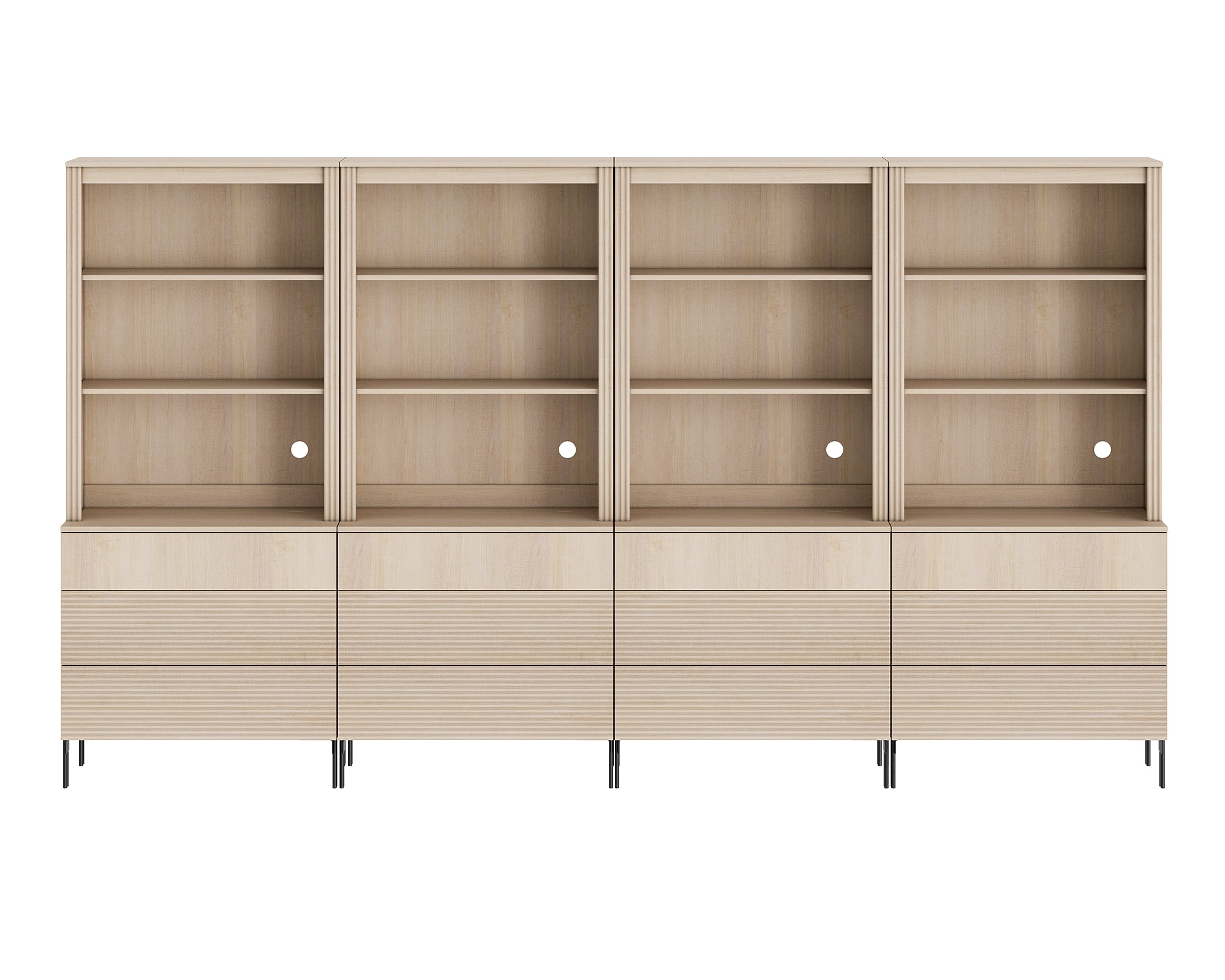 71.6"H X 126"W Set Of 4 Bookcase with Storage Cabinets, 12 Tier Bookshelf with Fluted Drawers and Adjustable Shelves, Large Modern Display Cabinet For Living Room Bedroom Home Office Kitchen