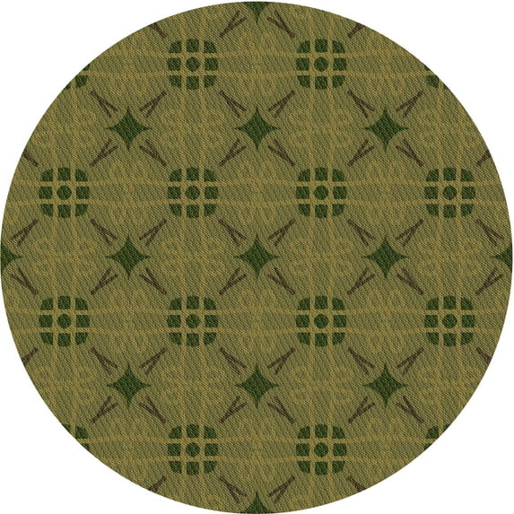 Ahgly Company Indoor Round Patterned Dark Yellow Green Area Rugs, 5' Round