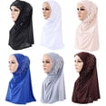 thumbnail image 2 of SPRING PARK Women's Solid Color Lace Floral Rhinestone Muslim Hijab Wrap Islamic Scarf Cap Head Cover, 2 of 3