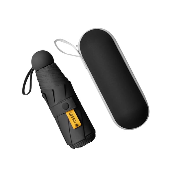 Sombrilla de viaje plegable, ligera, pequeña, plegable, duradera, con 8 varillas, 5 Negro