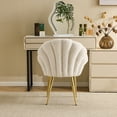 thumbnail image 3 of Ktaxon Vanity Makeup Chair with Teddy Velvet, Shell Design Accent Desk Chair with Lumbar Pillow and Gold Legs, Office Seating for Women Light Khaki, 3 of 9
