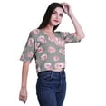 thumbnail image 4 of Moomaya Womens Printed Cotton V-neck Crop Top Elbow Sleeve Summer Clothing Boho Blouse, 4 of 7