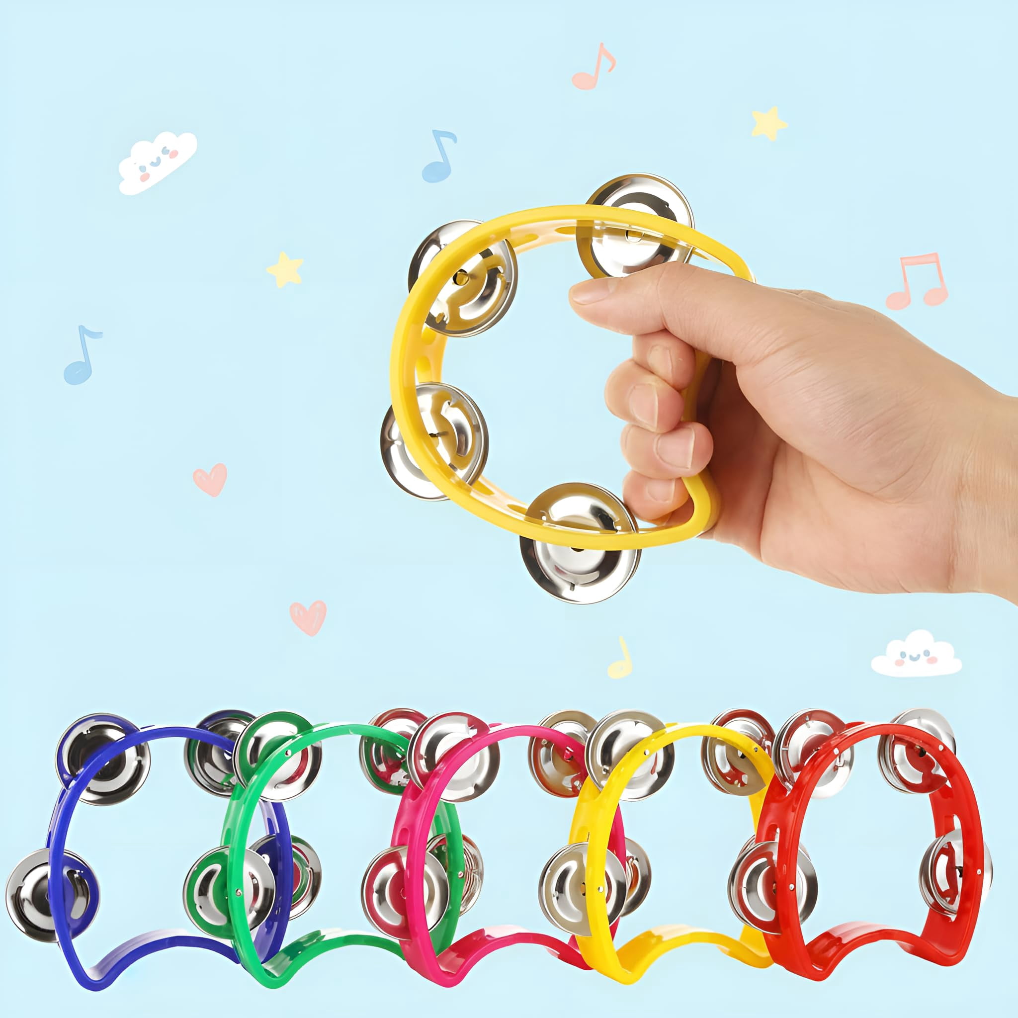 48 Pcs Shaker Musical Instruments Noise Makers Bulk Including 24 Percussion Tambourines Bell And 24 Mini Neon Maracas Shakers Handheld Tambourine Rhythm Gift Party Favor