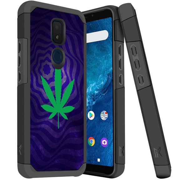 ANJ  Slim Dual Layer Hybrid Shockproof Case   Tempered Glass Cover for Cricket Icon 3, Splendor, AT&T Motivate 2 - Trippy Cannabis