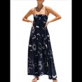 thumbnail image 1 of Vestido Maxi Estampado para Mujer, con Tirantes Finos, Floral, Estilo Bohemio, Fluido, para Playa y Vacaciones de Verano. Azul Oculto XXL, 1 of 7
