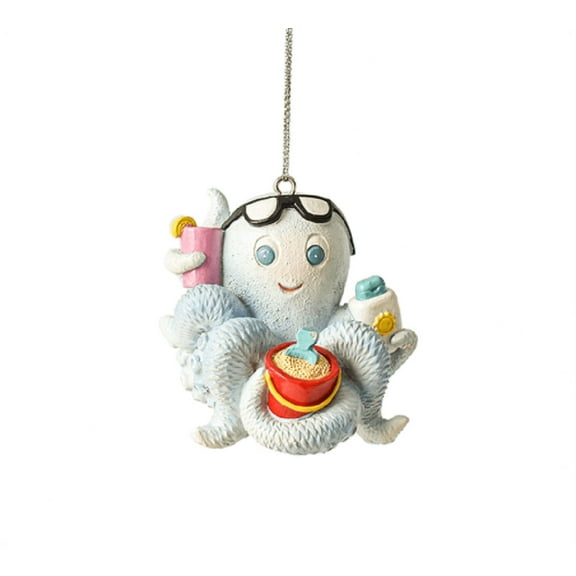 Octopus Holding Suntan Lotion Drink and Beach Ball Christmas HolidayOrnament