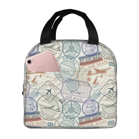 Insulated Lunch Bag for Women Men - Postmark Pattern travel Leakproof Cooler Lunch Box for Women Men  Lunch Tote Bags for Work School Picnic Travel