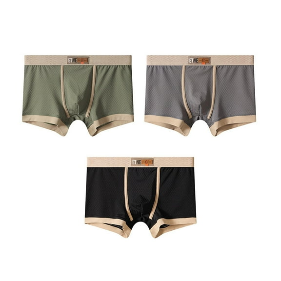 Yievot Men's 3PC Boxer Briefs Ice Silk Elastic Waistband Underwear Color Block Cool Satin Support Pouch Briefs for Men