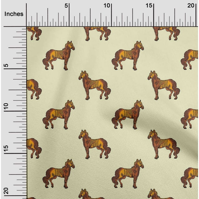 oneOone Cotton Flex Fabric Horse Block Printed Craft Fabric BTY 40 Inch Wide