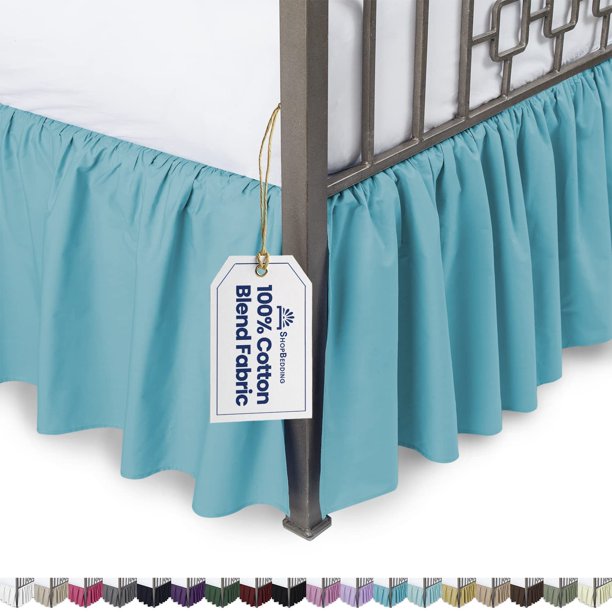 Ruffled Bed Skirt with Split Corners Full, Aqua, 21" Drop Dust Ruffle