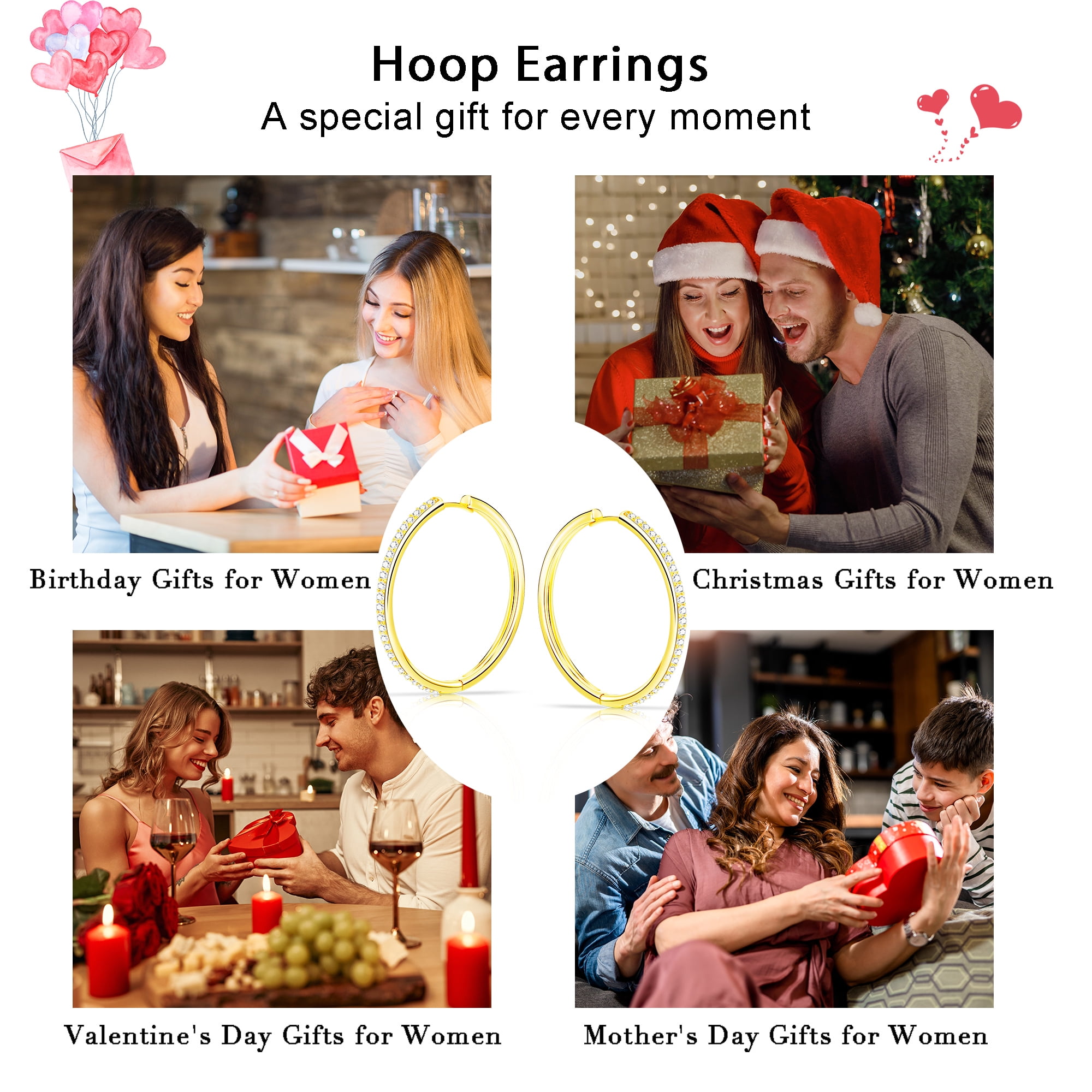 APSVO 4 Pairs 18K Gold Plated Hoop Earrings for Women CZ Post Hypoallergenic Earrings Set Birthday Graduation Jewelry Gifts Her Mom Wife Girlfriend Female Lady Adults Ideas 15/20/25/30MM
