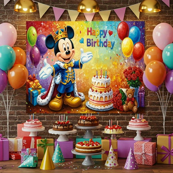 Mickey and Minnie cartoon-themed birthday flags, background flags, children's party decorations, photography, photo props, 150*100CM