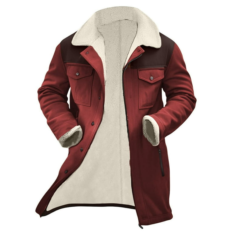 Yiliang Mens Pea Jacket Sherpa Lined Y2K Classic Notched Collar