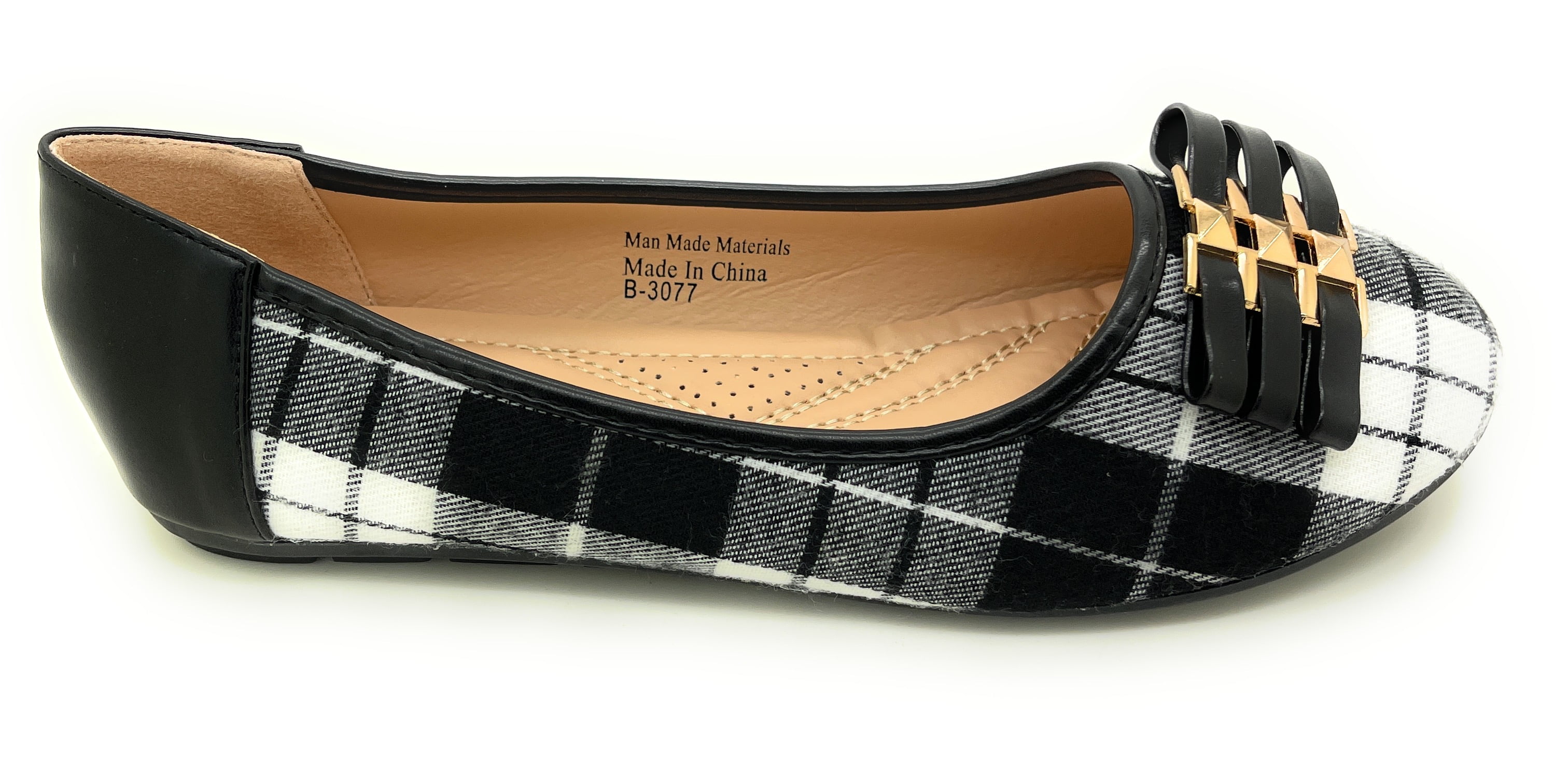 Three Solid Bow Plaid Ballerina Flats
