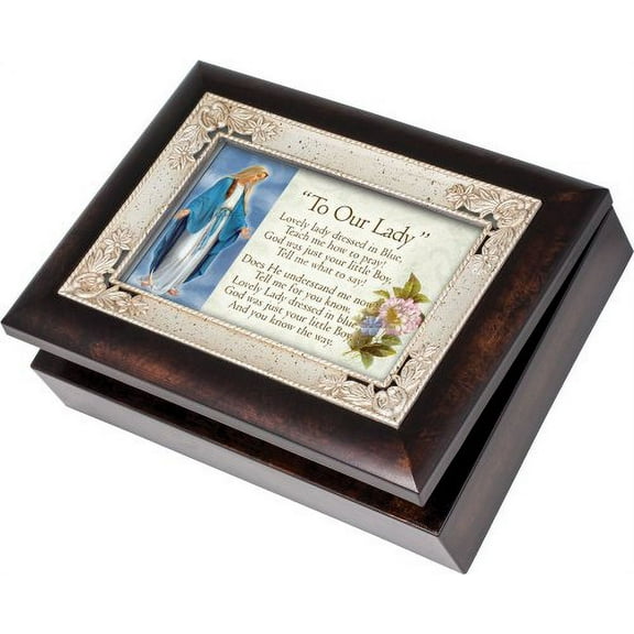 Cottage Garden Our Lady Dressed in Blue Italian Style Jewelry Music Box Plays Tune Ave Maria