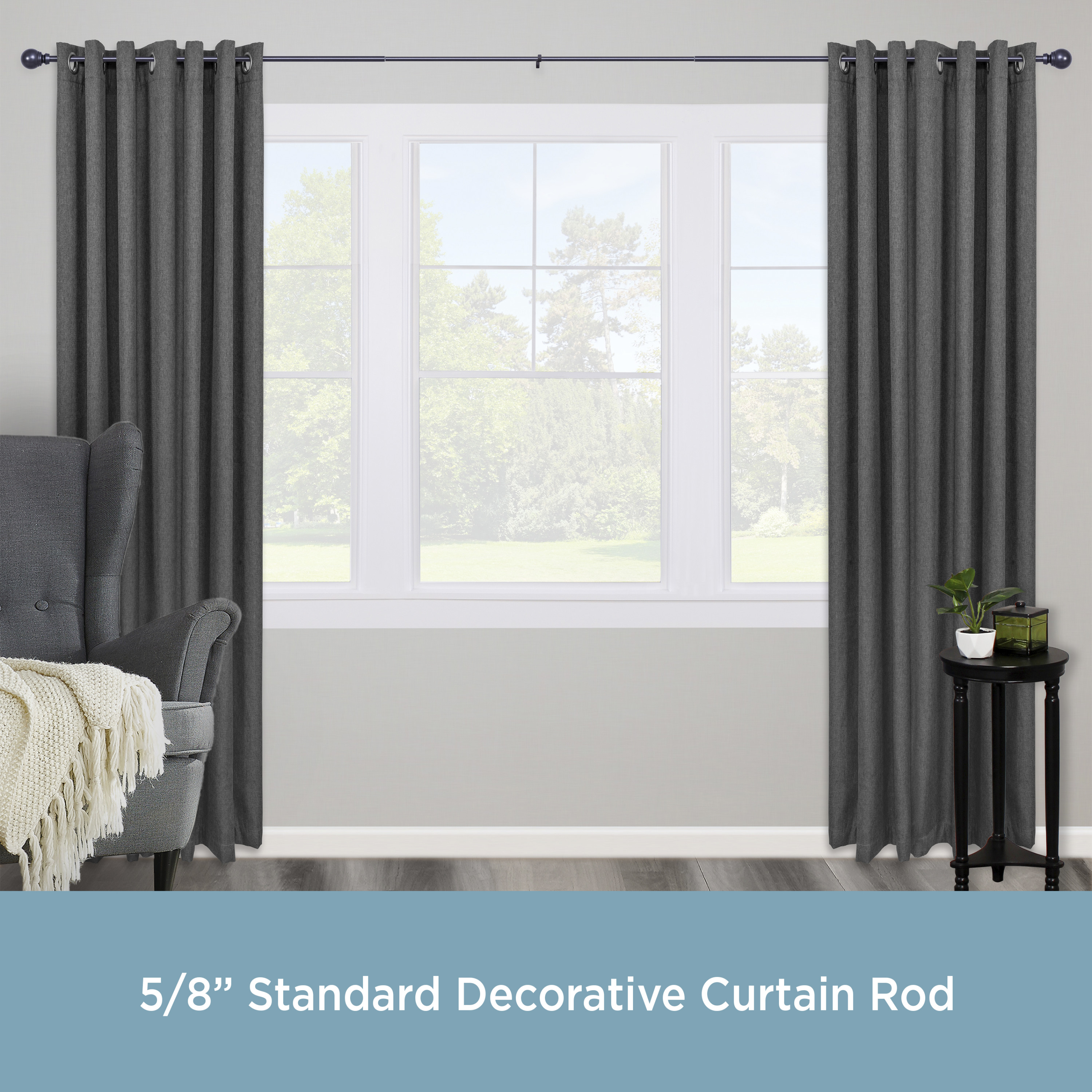 Kenney® Mae 5/8" Standard Decorative Window Curtain Rod, 90-130", Black
