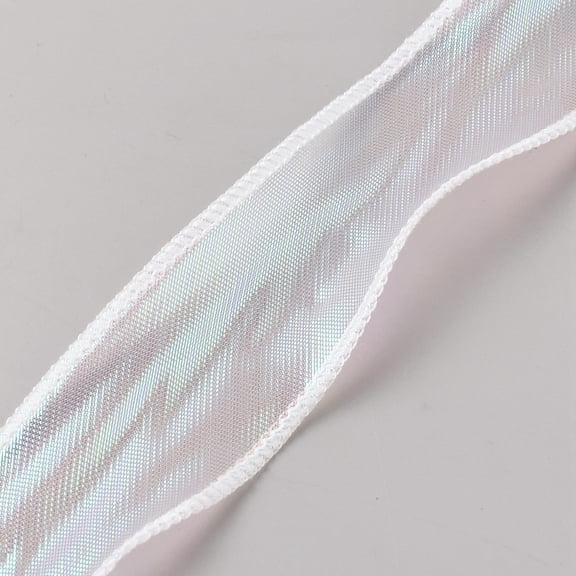 9M Rainbow Color Nylon Organza Ribbon Iridescent Ribbon for Bowknot Flower Gift Decoration White 1-5/8 inch(40mm) about 9.84 Yards(9m)/Roll