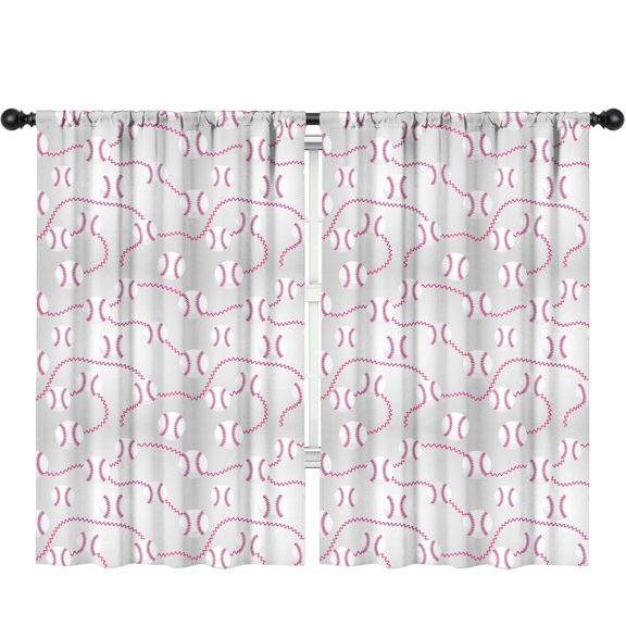 Gray Pink Baseball Stitches Pattern Insulated Teens Curtains Set Of 2, Bedroom Essentials, Toddler Room Decor 52"x84"
