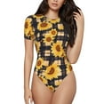 thumbnail image 1 of Fotbe Vintage Black White Plaid Sunflowe Body de Mujer con Cuello Redondo y Mangas Cortas, Sin Mangas Ajustado, Suave, Cómodo y Básico-Large, 1 of 7