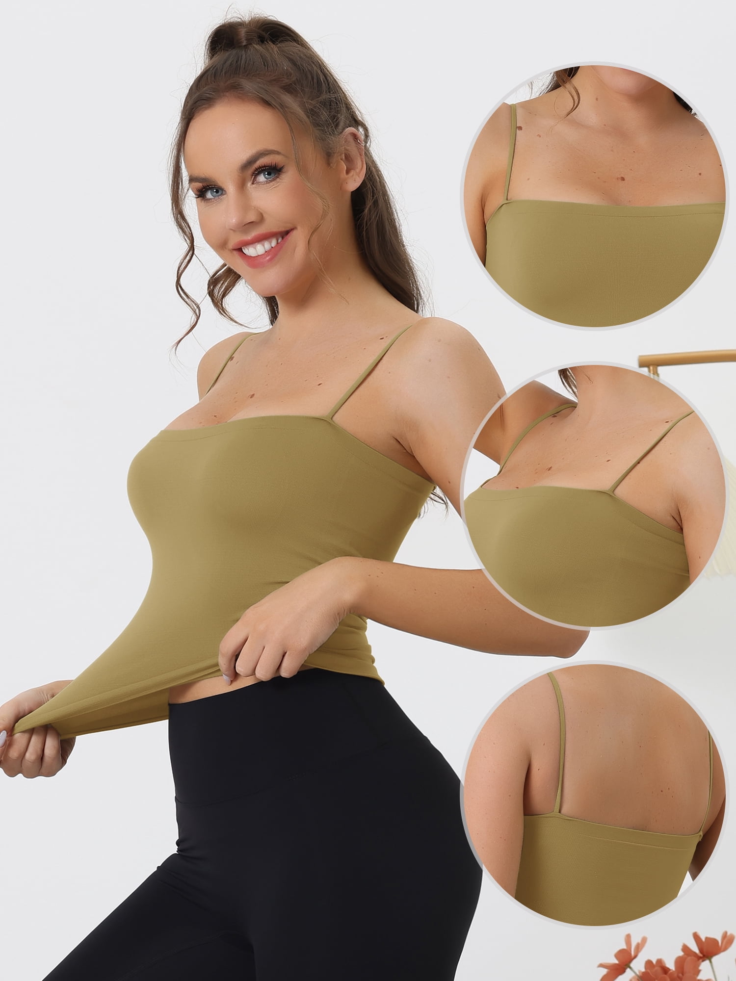 Unique Bargains Women's Bandeau Camisole Spaghetti Strap Padded Sleeveless Tank Top XS Green