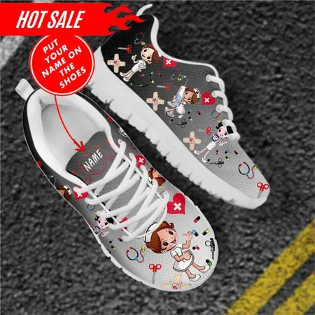 

Colorful Cartoon Nurse Sneakers Women s Shoes Custom Name Doctor Print Mesh Pride Flat Shoes for Laides Dropshipping